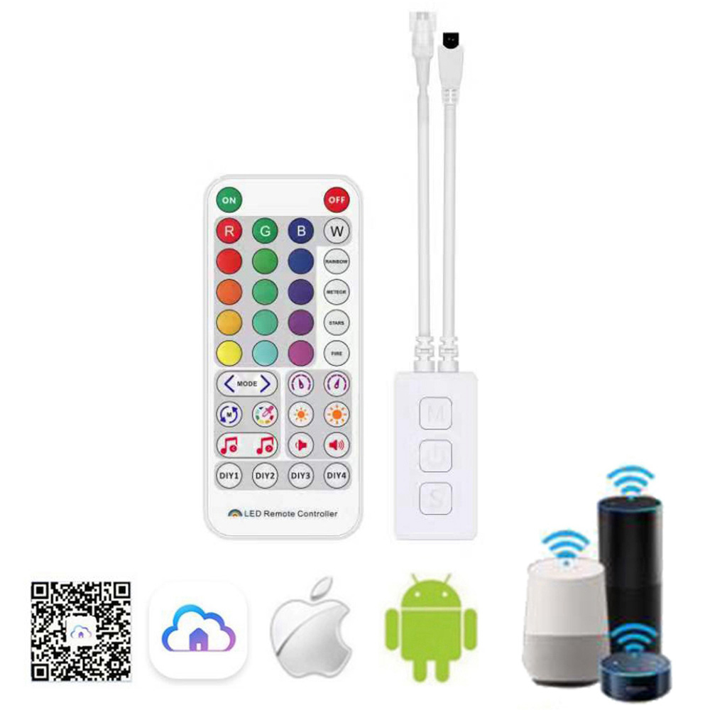 DC5-24V SP511E WiFi LED Controller With 38 Keys RF Remote and Button Control Works with Amazon Alexa for WS2812B SK6812 Addressable LED Strips